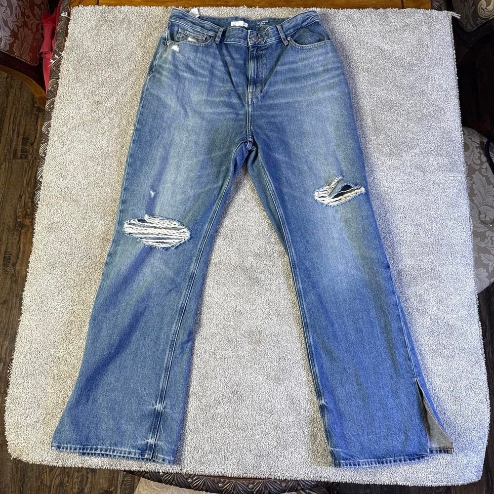 NWT The Khloe Jeans Blue Distressed Baggy Wide Leg Denim Women's Size 14/32
